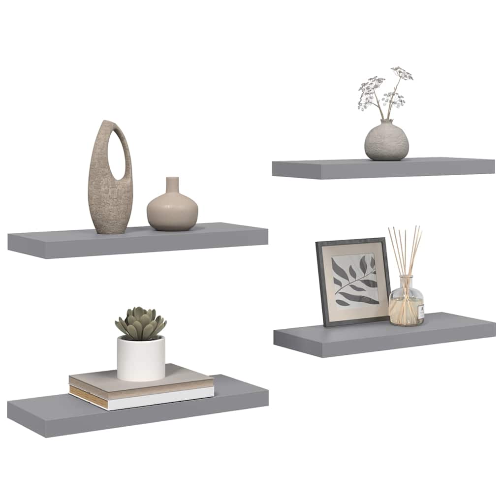 vidaXL Półki ścienne, 4 szt., szare, 60x23,5x3,8 cm, MDF
