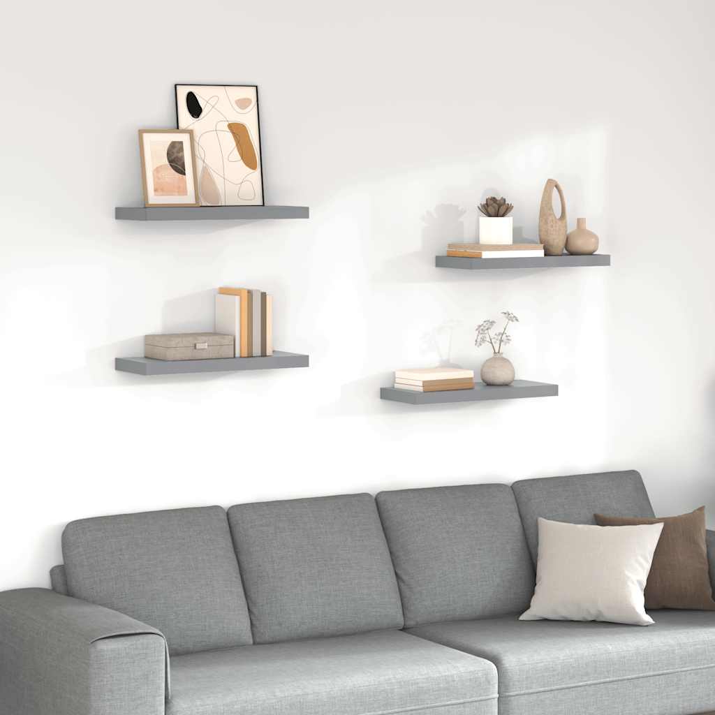 vidaXL Półki ścienne, 4 szt., szare, 60x23,5x3,8 cm, MDF