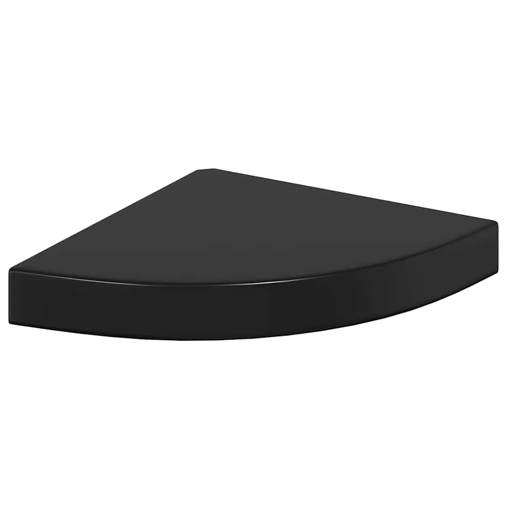 vidaXL Narożne półki ścienne, 2 szt., połysk, czarne, 25x25x3,8cm, MDF