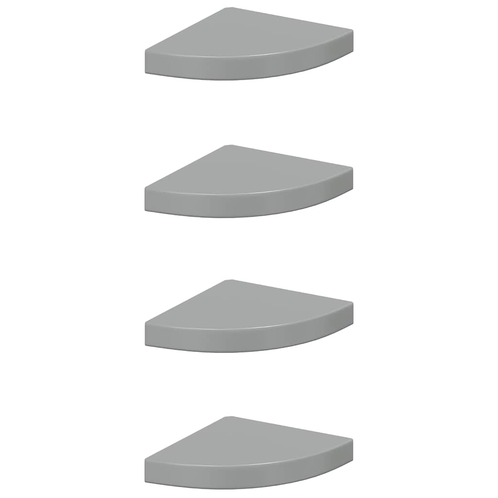 vidaXL Narożne półki ścienne, 4 szt., połysk, szare, 25x25x3,8 cm, MDF