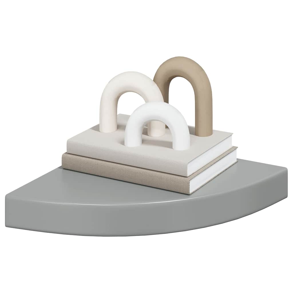vidaXL Narożne półki ścienne, 4 szt., połysk, szare, 25x25x3,8 cm, MDF