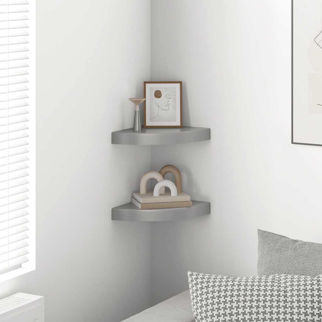 vidaXL Narożne półki ścienne, 2 szt., szare, 25x25x3,8 cm, MDF