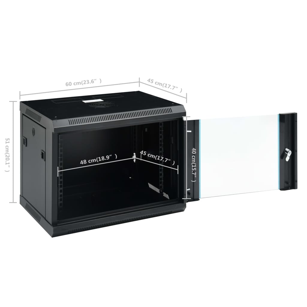 vidaXL Ścienna szafka serwerowa 9U, 19", IP20, 600x450x510 mm
