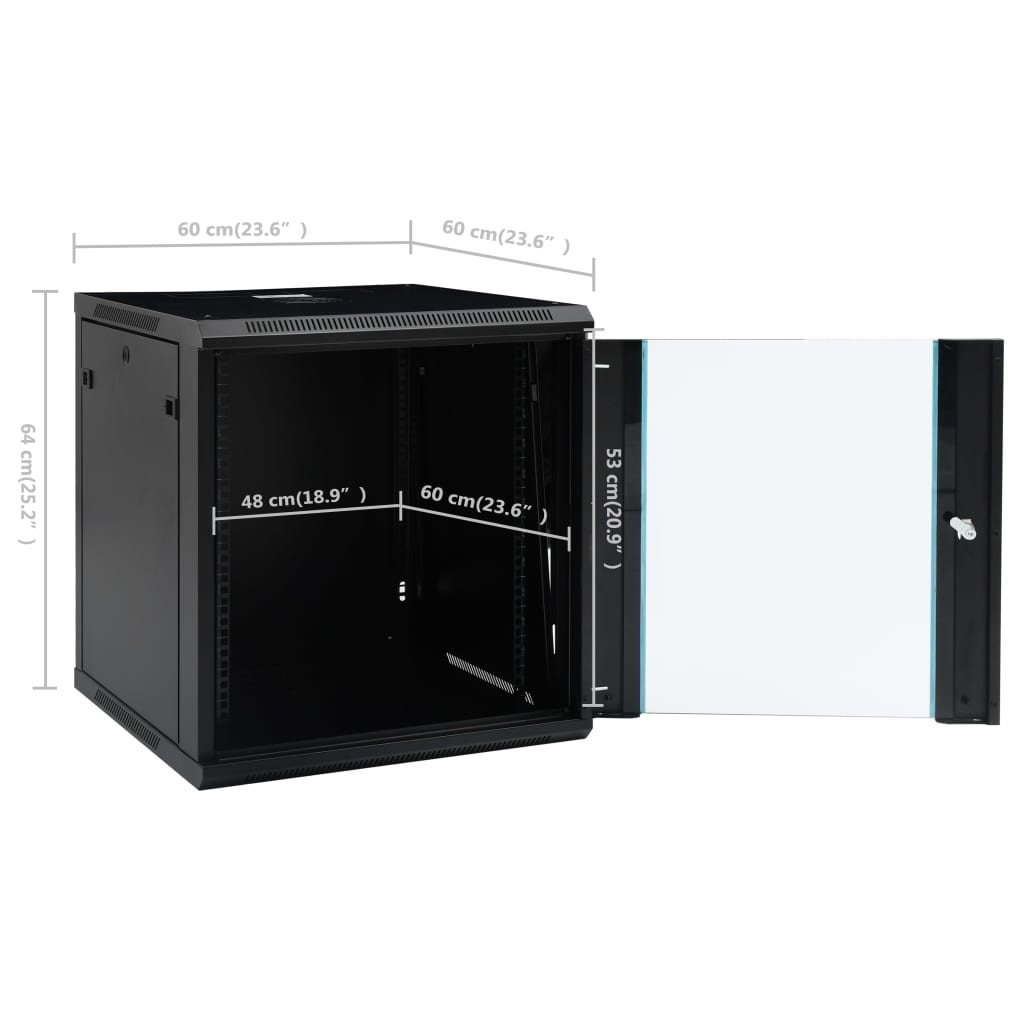 vidaXL Ścienna szafka serwerowa 12U, 19", IP20, 600x600x640 mm