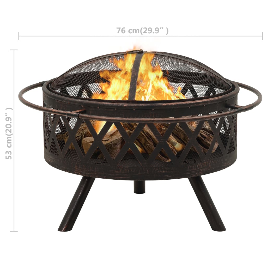 vidaXL Rustykalne palenisko z pogrzebaczem, 76 cm, XXL, stal