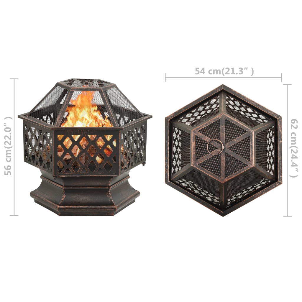 vidaXL Rustykalne palenisko z pogrzebaczem, 62x54x56 cm, XXL, stal