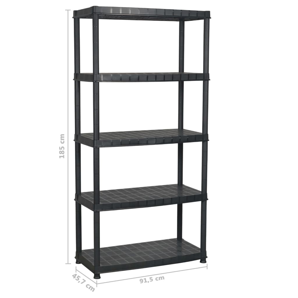 vidaXL Regał 5-poziomowy, czarny, 91,5 x 45,7 x 185 cm, plastik