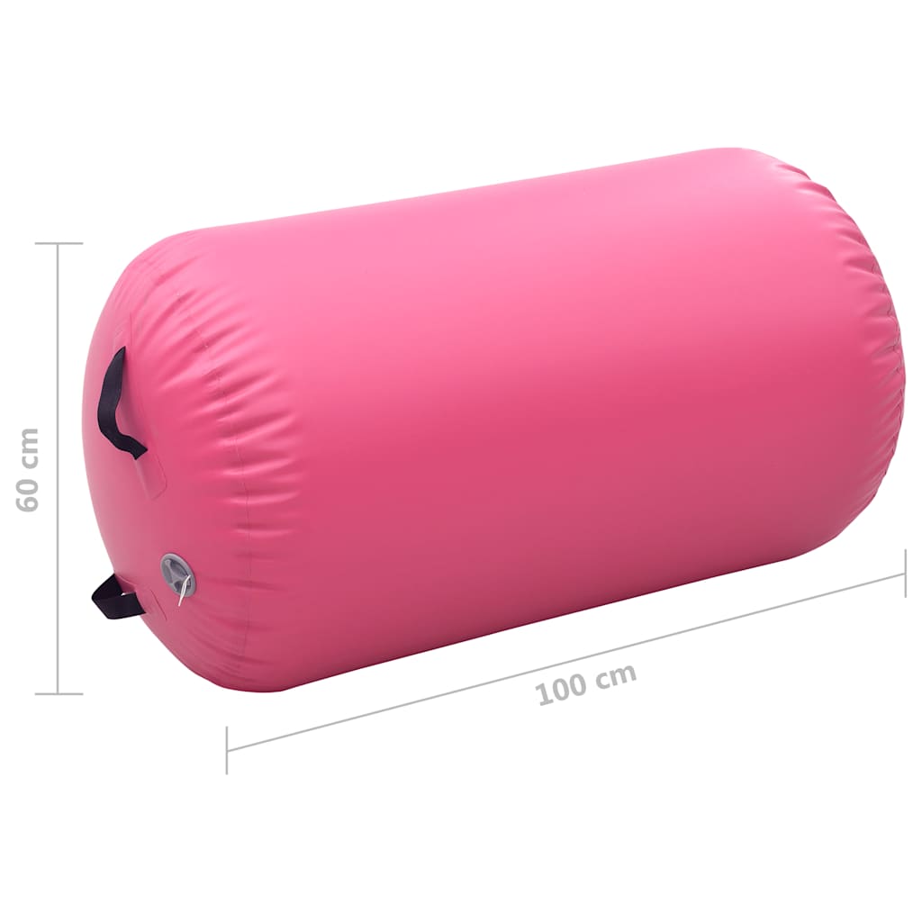 vidaXL Dmuchany wałek gimnastyczny z pompką, 100x60 cm, PVC, różowy