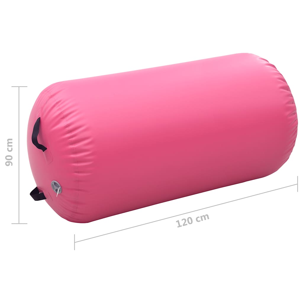 vidaXL Dmuchany wałek gimnastyczny z pompką, 120x90 cm, PVC, różowy
