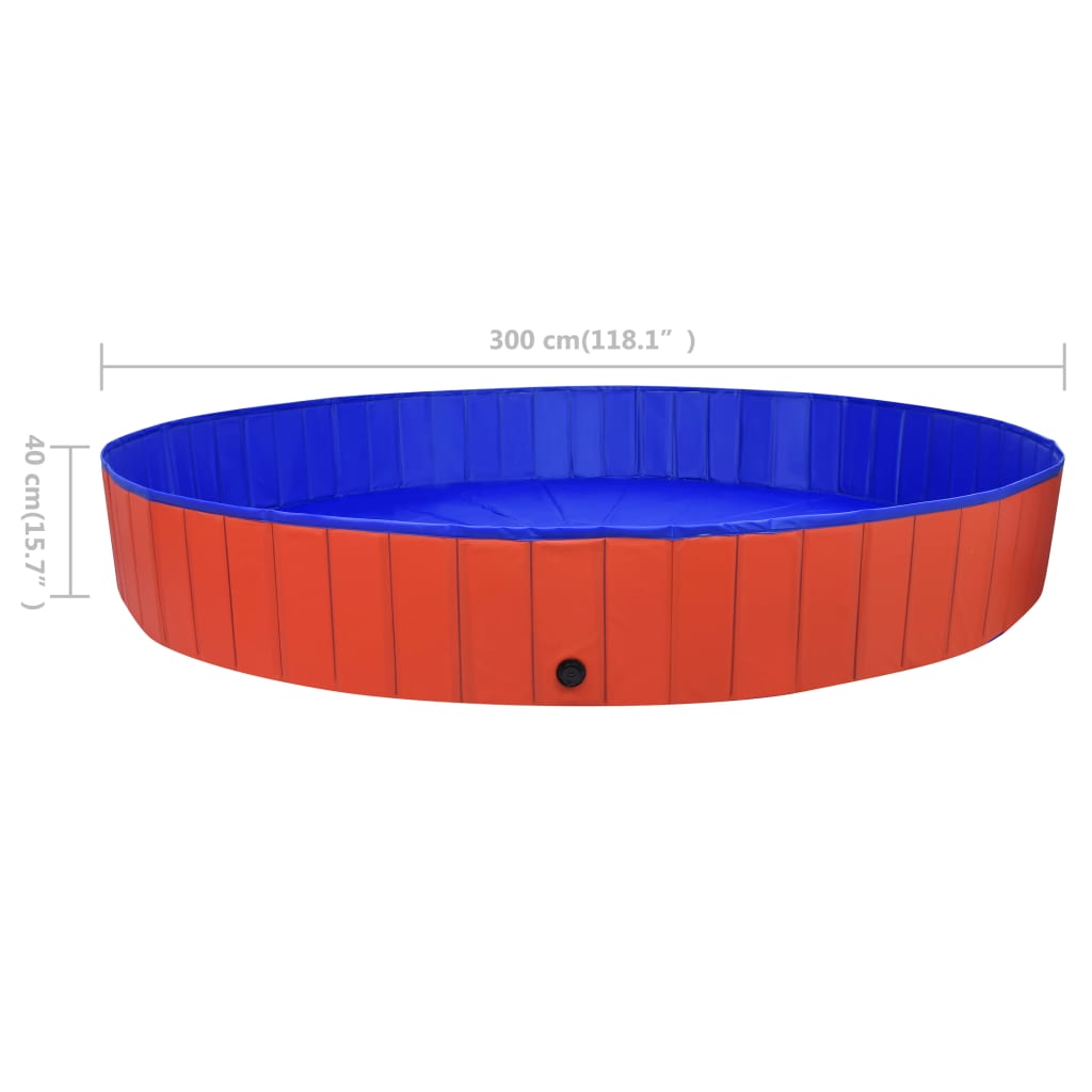 vidaXL Składany basen dla psa, czerwony, 300x40 cm, PVC