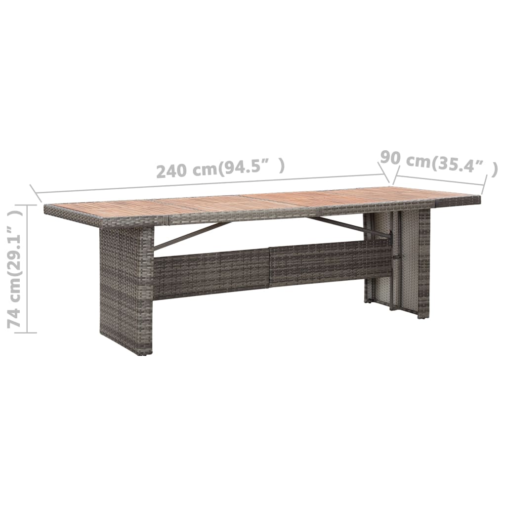 vidaXL Stół ogrodowy, 240x90x74 cm, rattan PE i lite drewno akacjowe