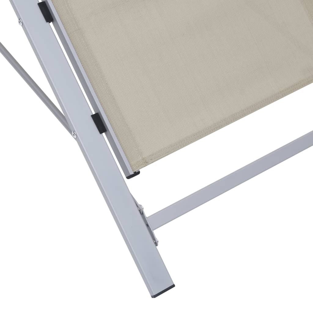 vidaXL Leżaki ze stolikiem, 2 szt., aluminium, kremowe