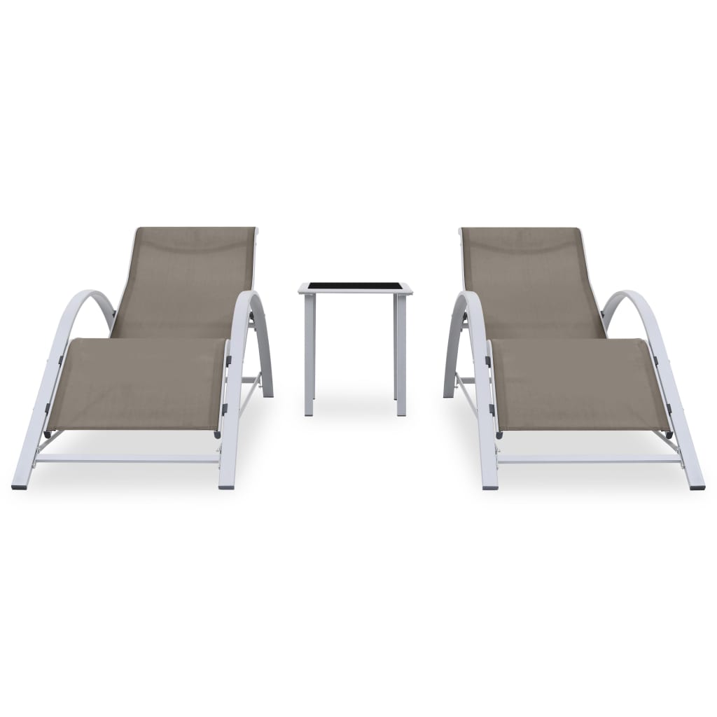 vidaXL Leżaki ze stolikiem, 2 szt., aluminium, kolor taupe