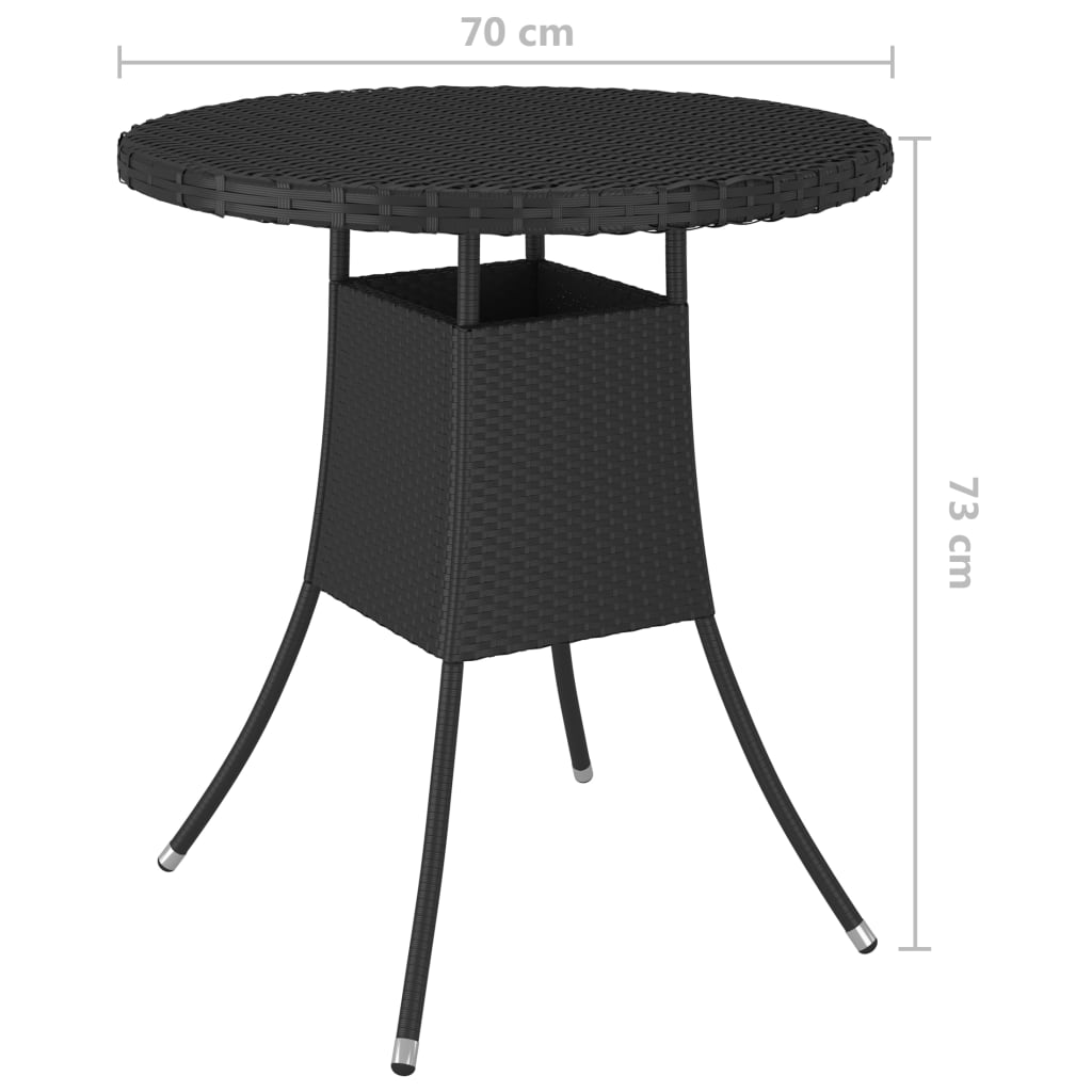 vidaXL Stół ogrodowy, czarny, 70x70x73 cm, rattan PE