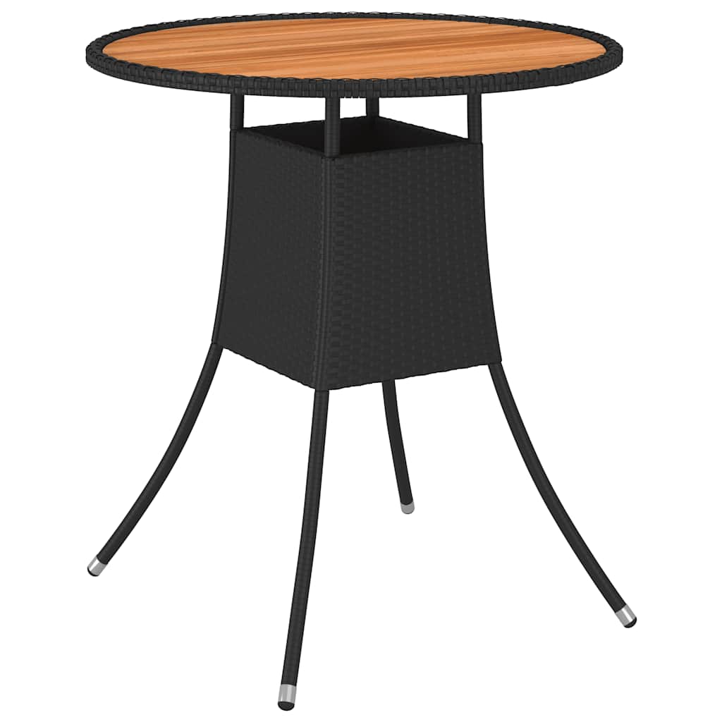 vidaXL Ogrodowy stolik jadalniany, czarny, Ø 70 cm, rattan PE i akacja