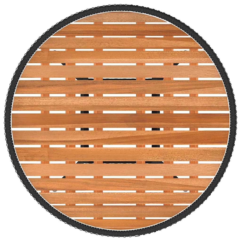 vidaXL Ogrodowy stolik jadalniany, czarny, Ø 70 cm, rattan PE i akacja