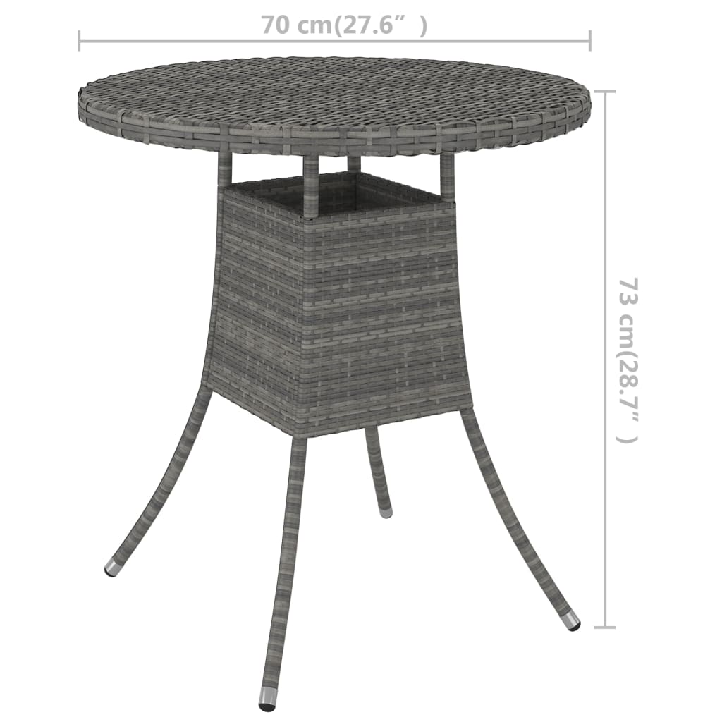 vidaXL Stolik ogrodowy, szary, 70x70x73 cm, polirattan