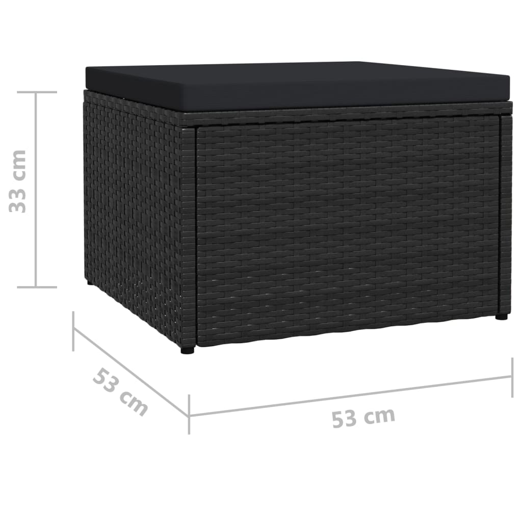 vidaXL Podnóżek ogrodowy z poduszką, czarny, rattan PE