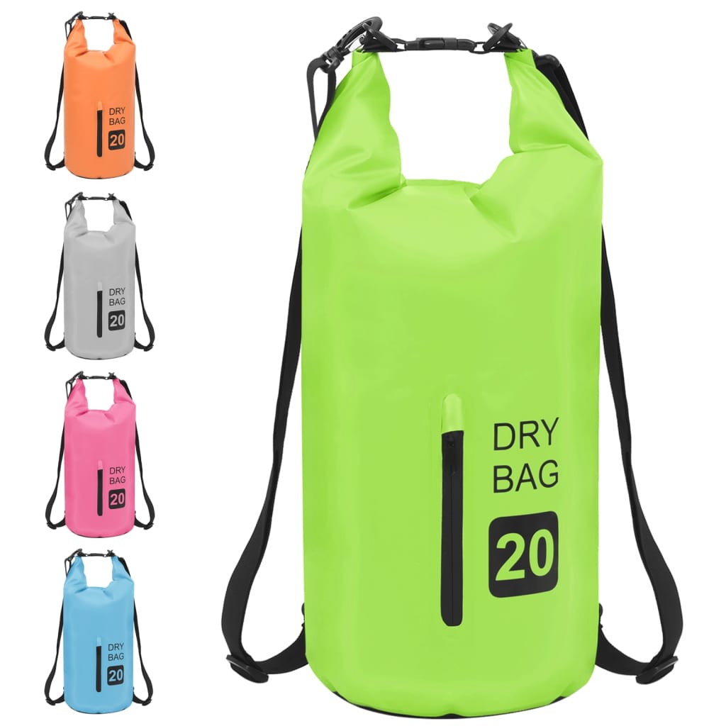 vidaXL Worek wodoszczelny z suwakiem, zielony, 20 L, PVC
