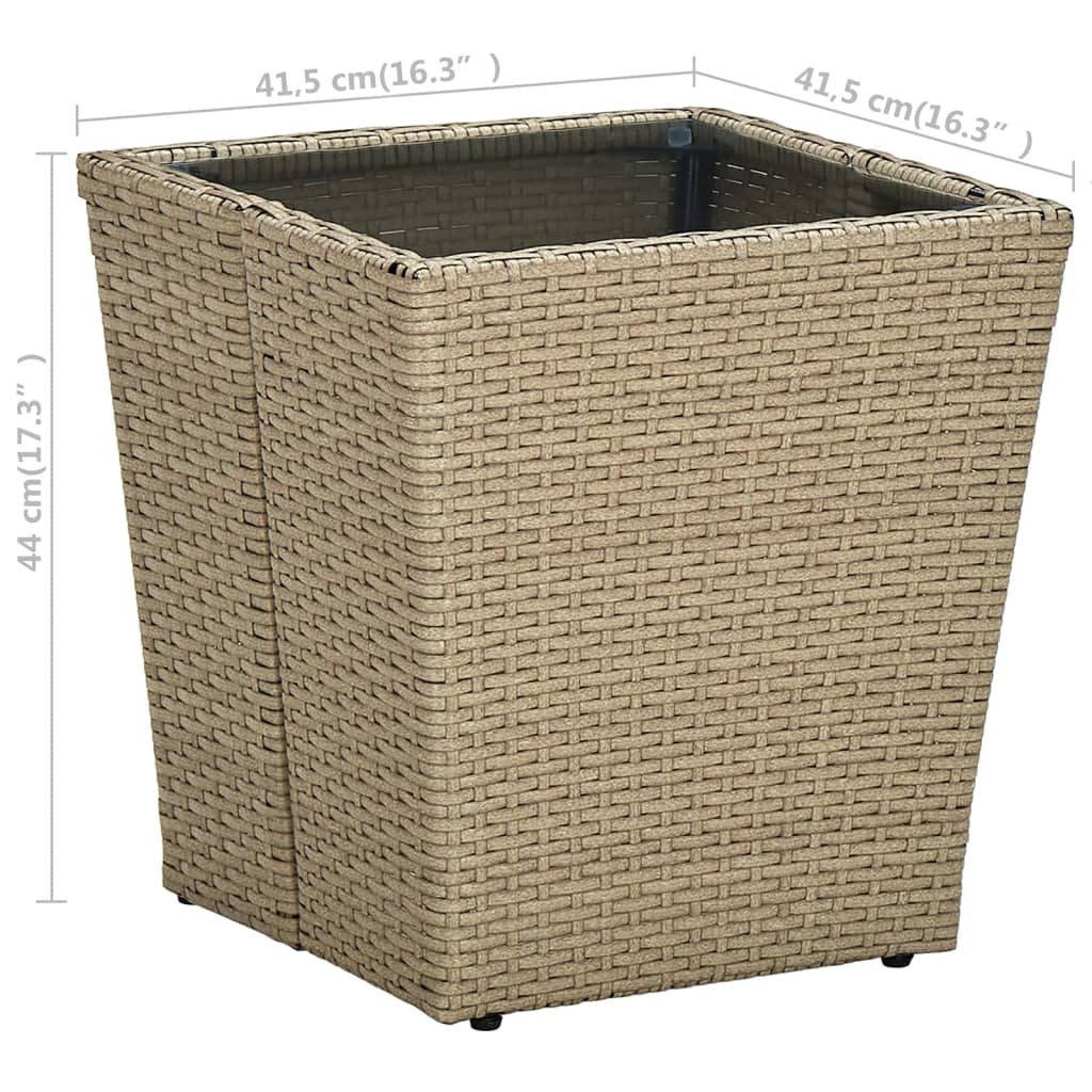 vidaXL Stolik herbaciany, beżowy, 41,5x41,5x44 cm, rattan PE i szkło