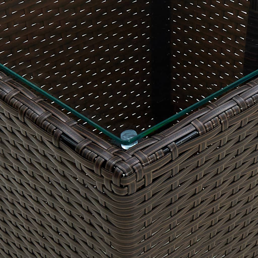 vidaXL Stolik herbaciany, brązowy, 41,5x41,5x44 cm, rattan PE i szkło