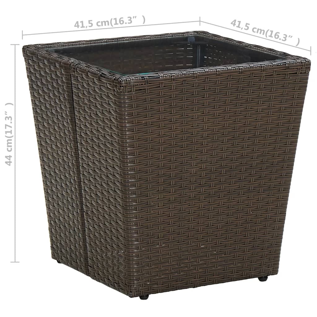 vidaXL Stolik herbaciany, brązowy, 41,5x41,5x44 cm, rattan PE i szkło