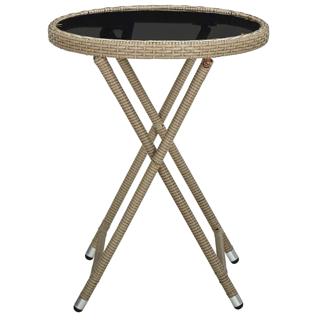 vidaXL Stolik herbaciany, beżowy, 60 cm, rattan PE i szkło hartowane