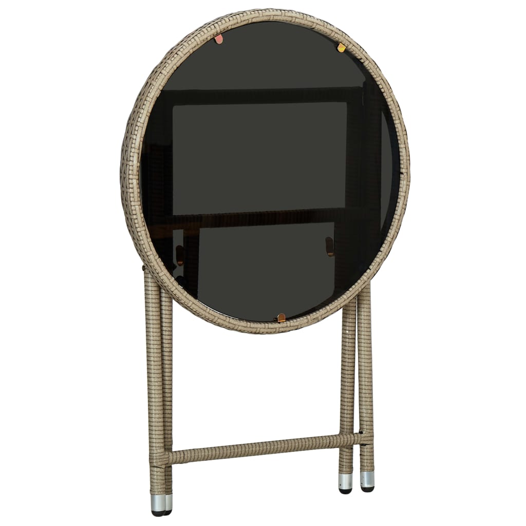 vidaXL Stolik herbaciany, beżowy, 60 cm, rattan PE i szkło hartowane