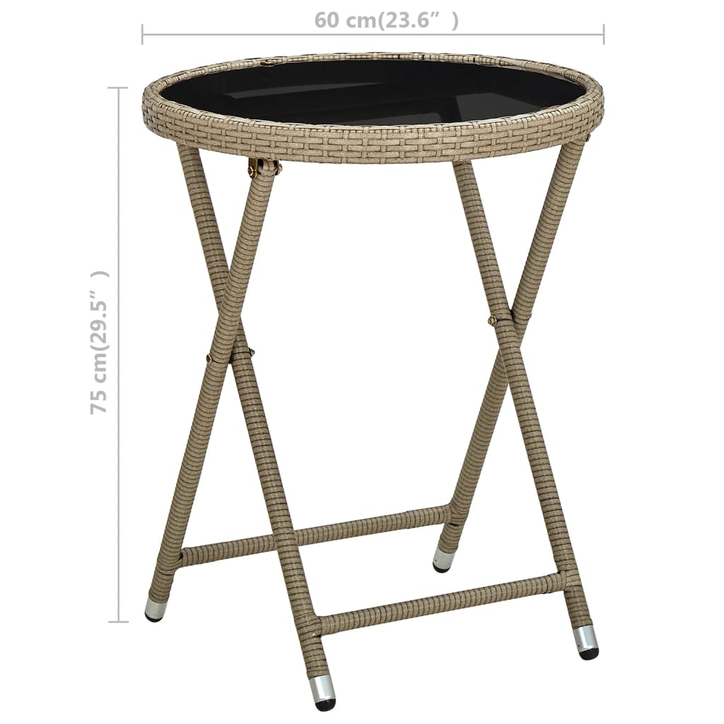 vidaXL Stolik herbaciany, beżowy, 60 cm, rattan PE i szkło hartowane