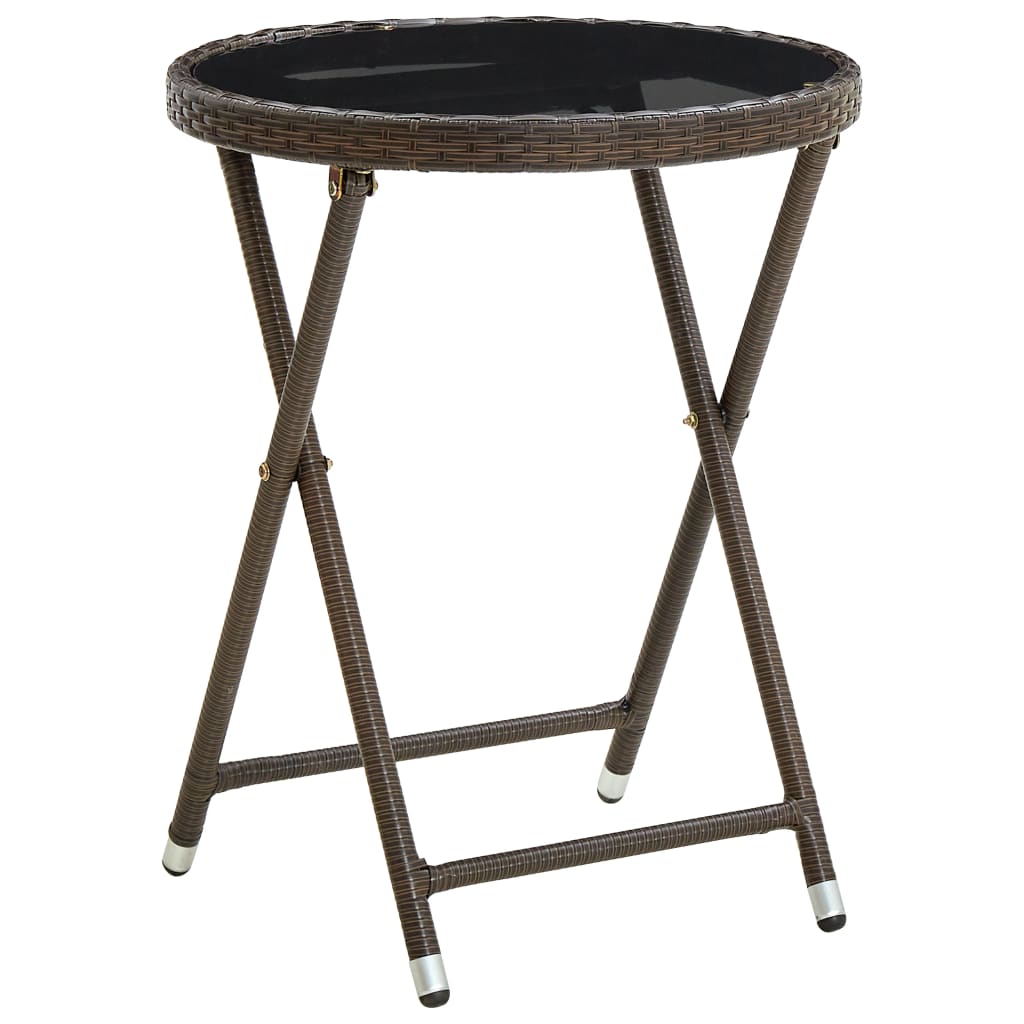 vidaXL Stolik herbaciany, brązowy, 60 cm, rattan PE i szkło hartowane