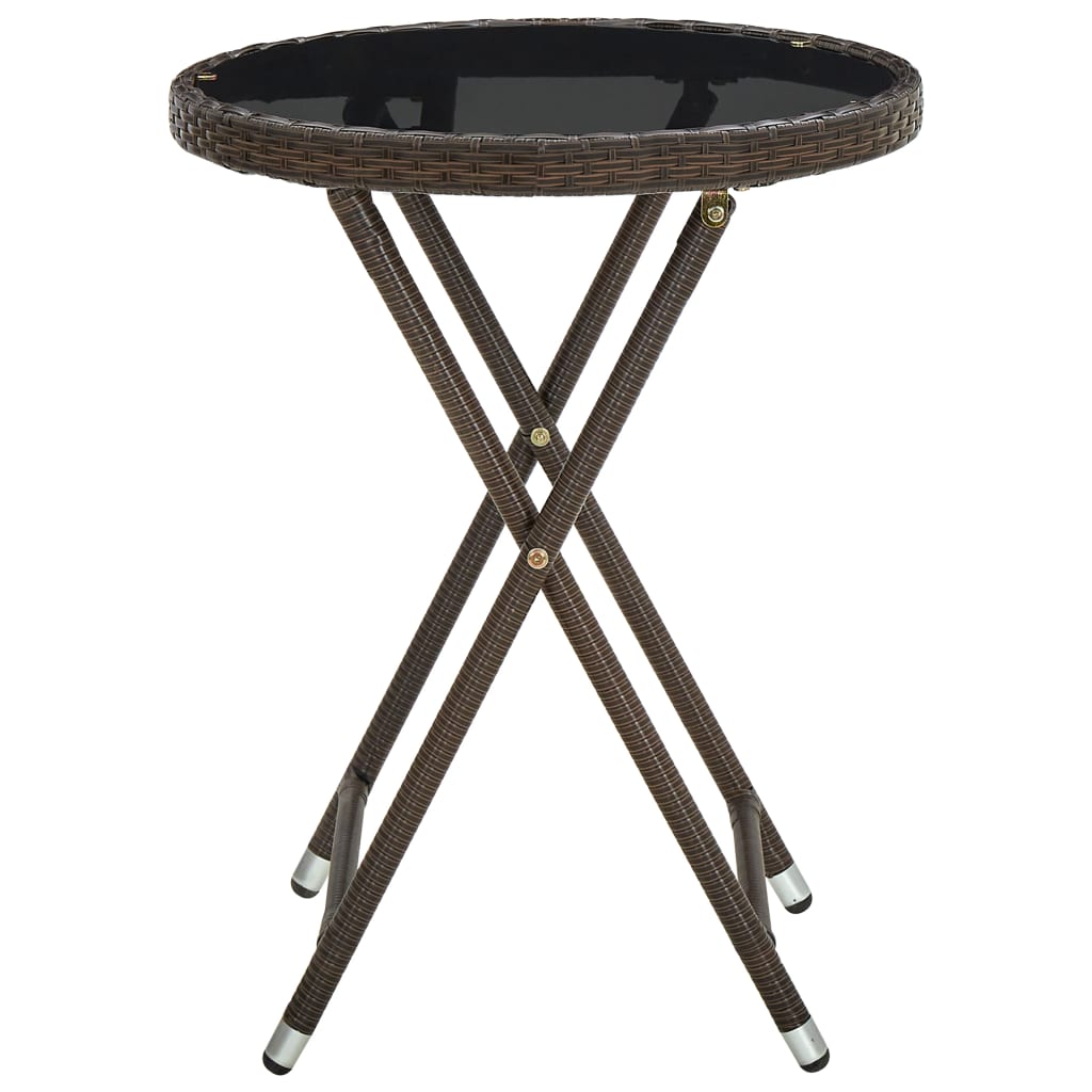 vidaXL Stolik herbaciany, brązowy, 60 cm, rattan PE i szkło hartowane