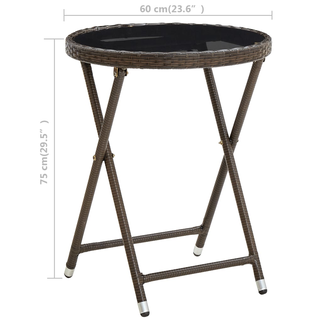 vidaXL Stolik herbaciany, brązowy, 60 cm, rattan PE i szkło hartowane