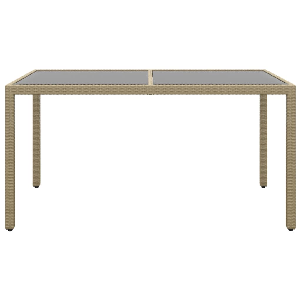 vidaXL Stół ogrodowy, 150x90x75 cm, szkło i rattan PE, beżowy
