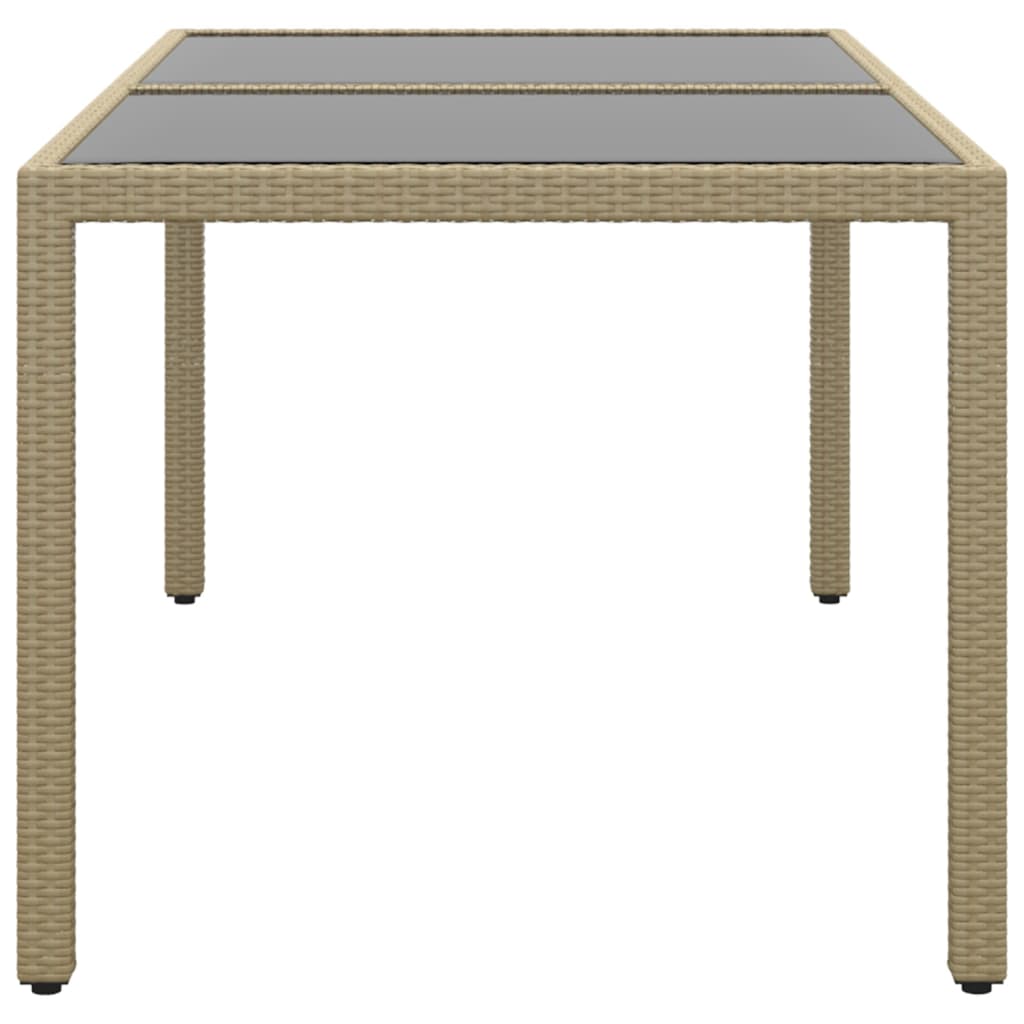 vidaXL Stół ogrodowy, 150x90x75 cm, szkło i rattan PE, beżowy