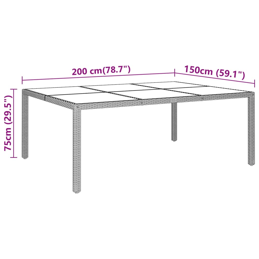 vidaXL Stół ogrodowy, 200x150x75 cm, szkło i rattan PE, beżowy