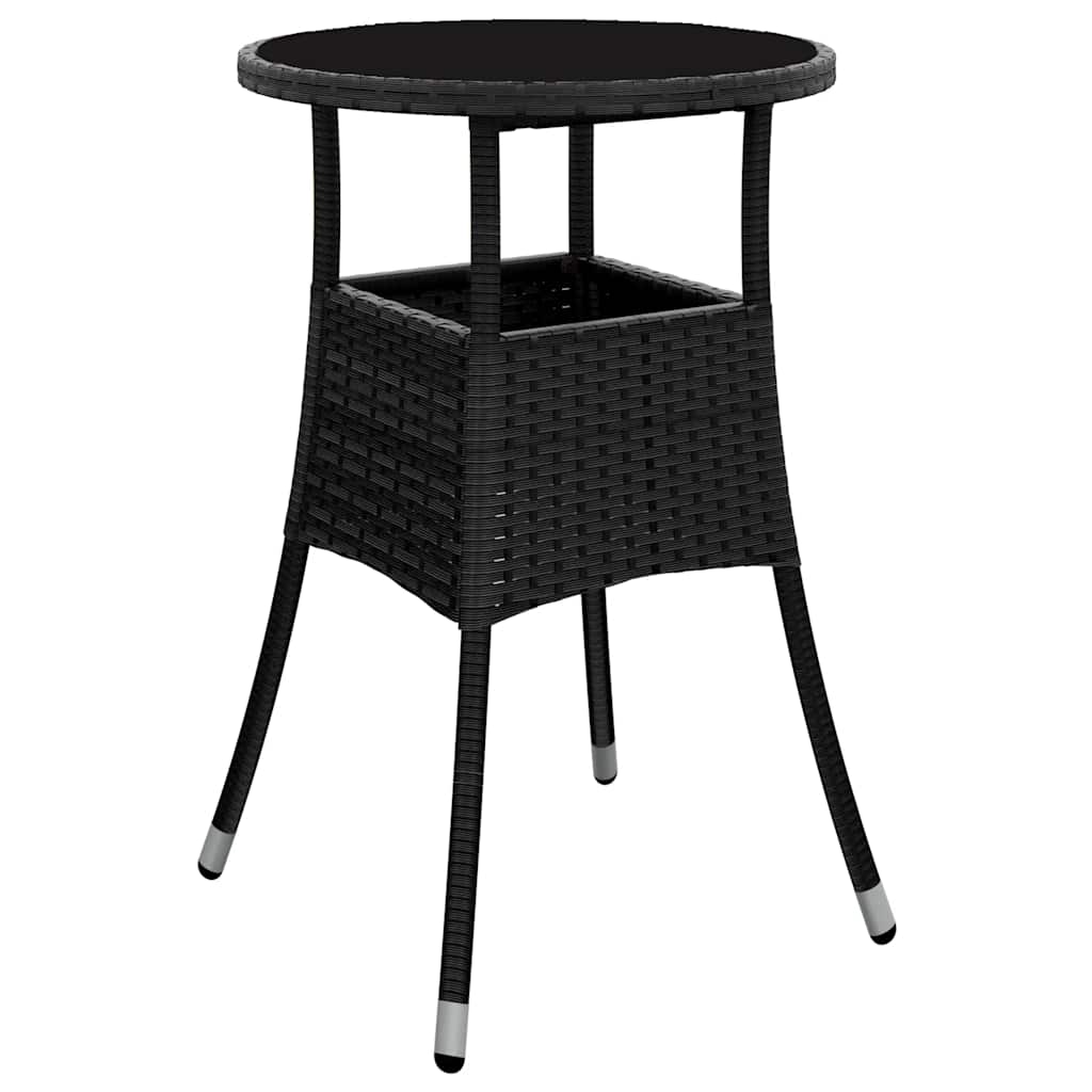 vidaXL Stolik ogrodowy, Ø60x75 cm, szkło hartowane i rattan PE, czarny