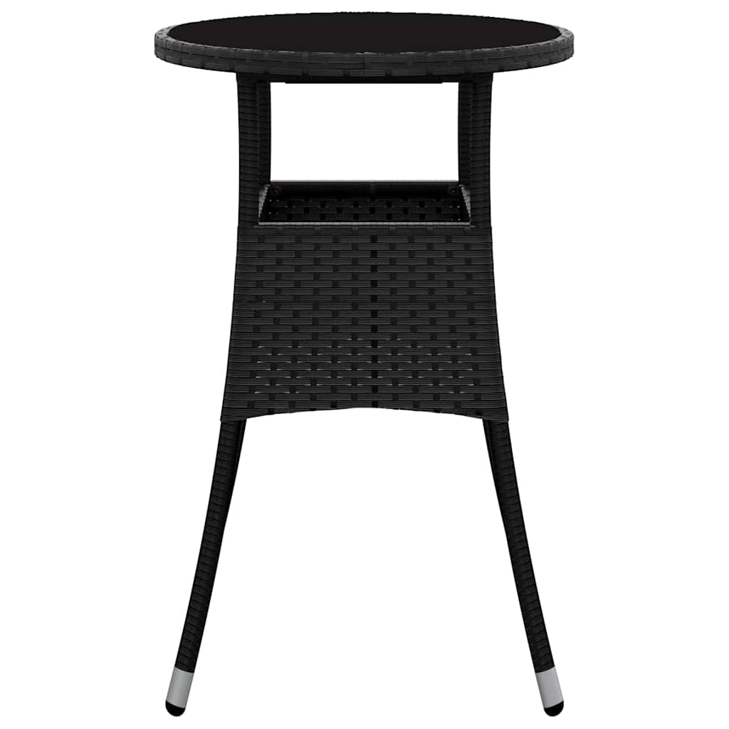 vidaXL Stolik ogrodowy, Ø60x75 cm, szkło hartowane i rattan PE, czarny