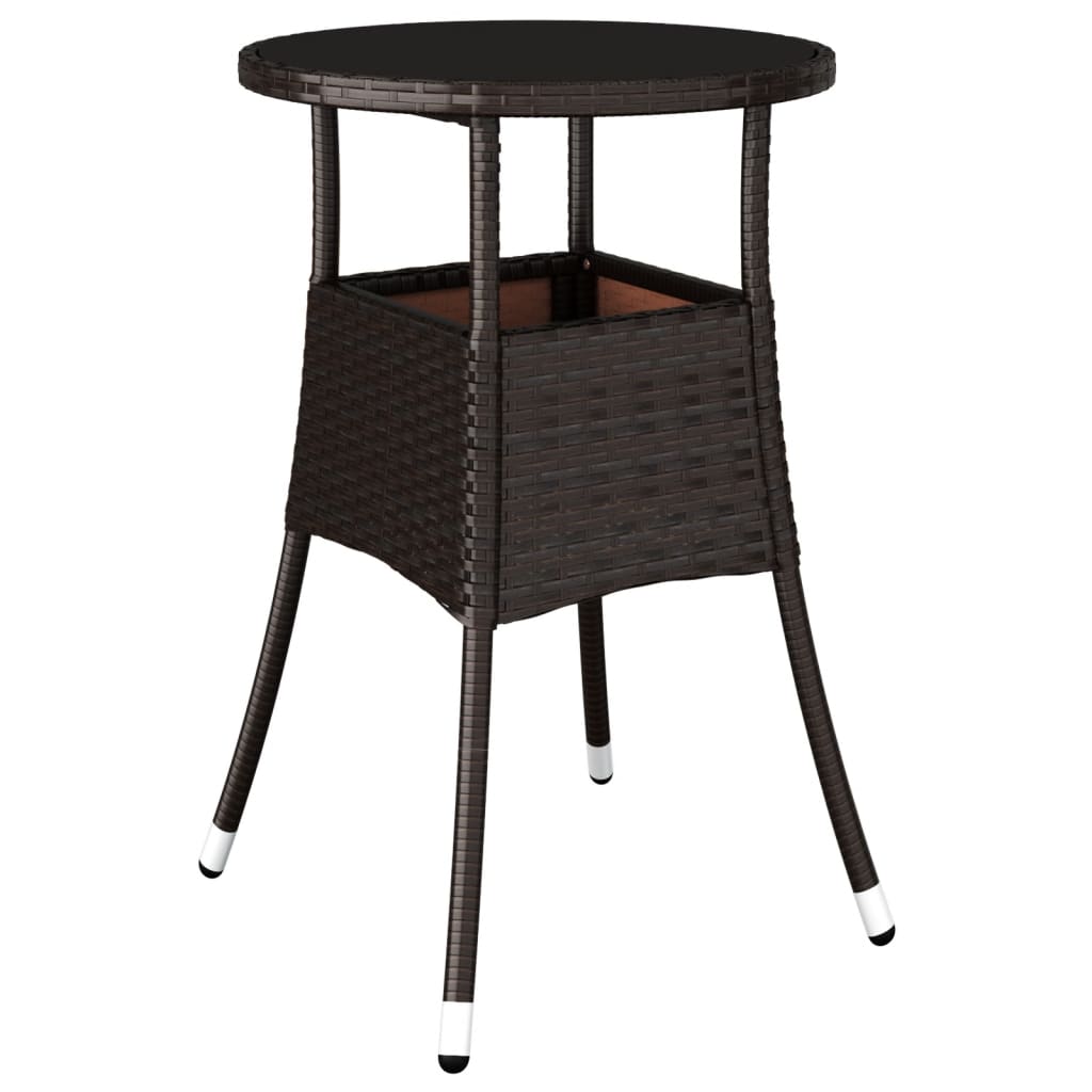 vidaXL Stolik ogrodowy, Ø60x75 cm, szkło i rattan PE, brązowy