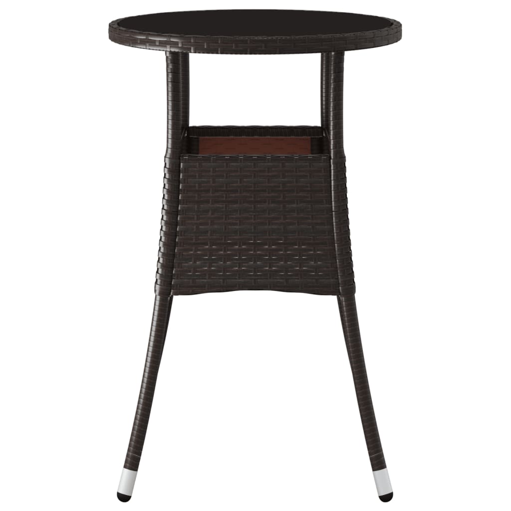 vidaXL Stolik ogrodowy, Ø60x75 cm, szkło i rattan PE, brązowy