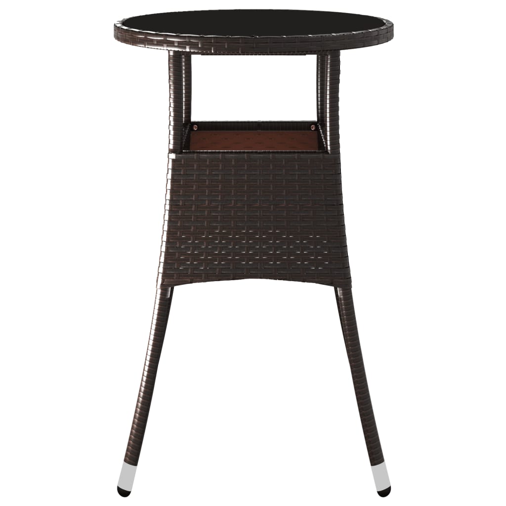 vidaXL Stolik ogrodowy, Ø60x75 cm, szkło i rattan PE, brązowy