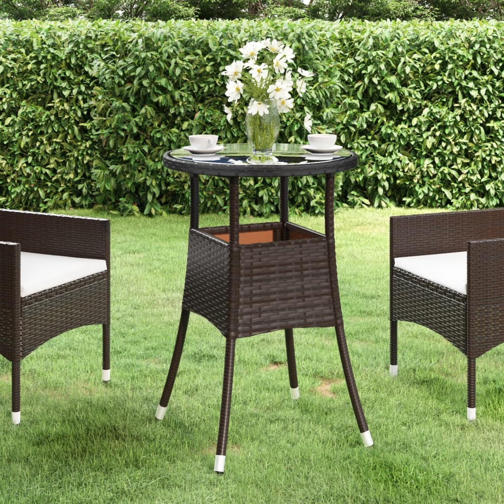 vidaXL Stolik ogrodowy, Ø60x75 cm, szkło i rattan PE, brązowy
