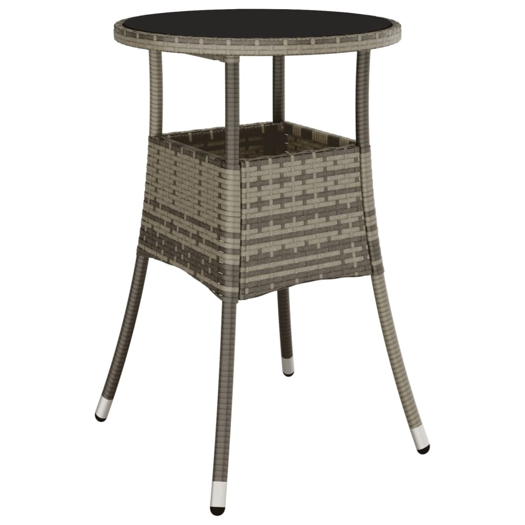 vidaXL Stolik ogrodowy, Ø60x75 cm, szkło hartowane i rattan PE, szary