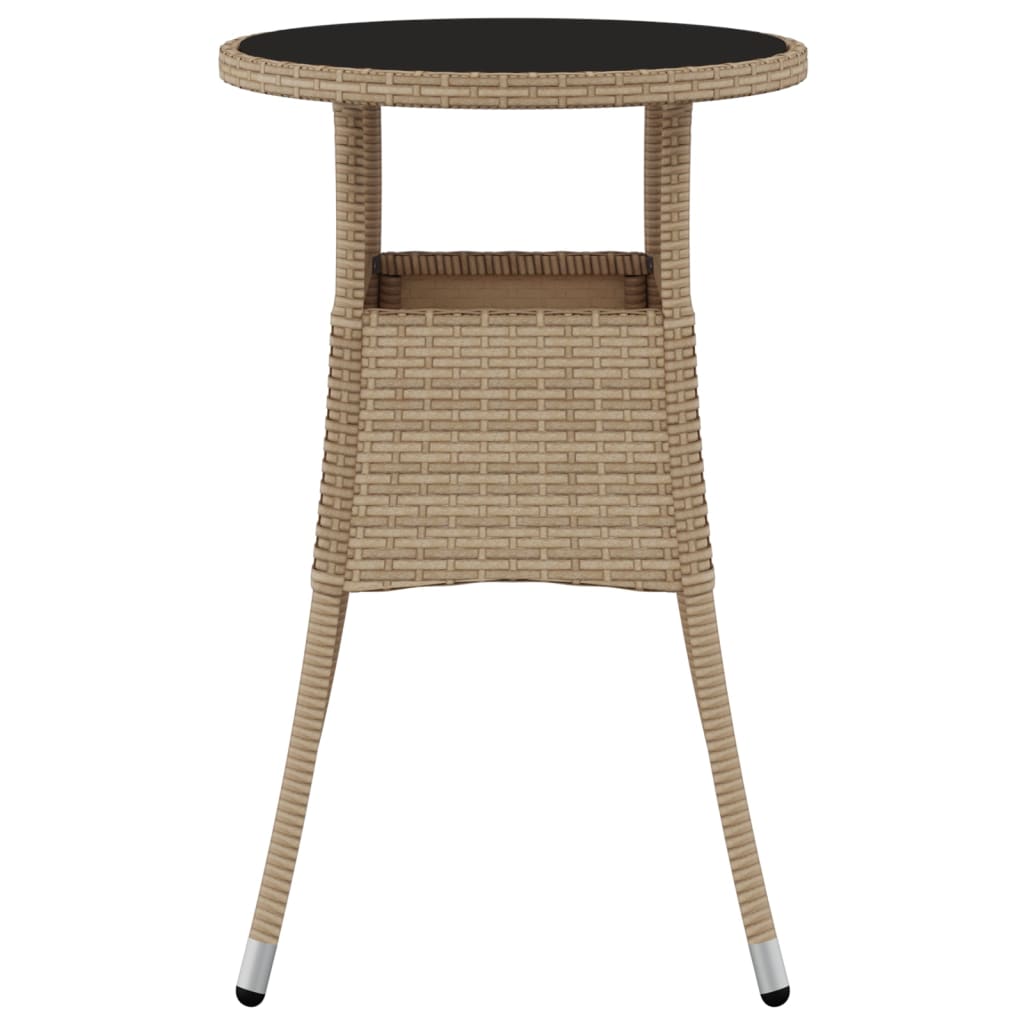 vidaXL Stolik ogrodowy, Ø60x75 cm, szkło hartowane i rattan PE, beżowy