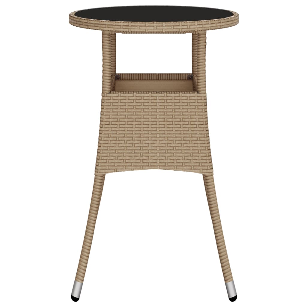 vidaXL Stolik ogrodowy, Ø60x75 cm, szkło hartowane i rattan PE, beżowy