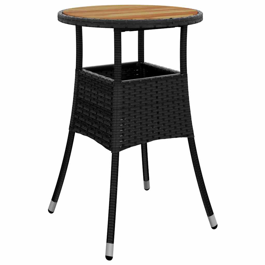 vidaXL Stolik ogrodowy, Ø60x75 cm, akacja i rattan PE, czarny