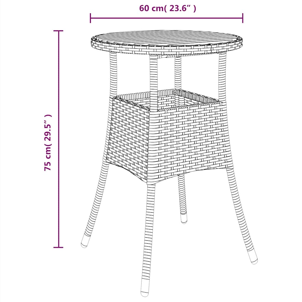vidaXL Stolik ogrodowy, Ø60x75 cm, akacja i rattan PE, czarny