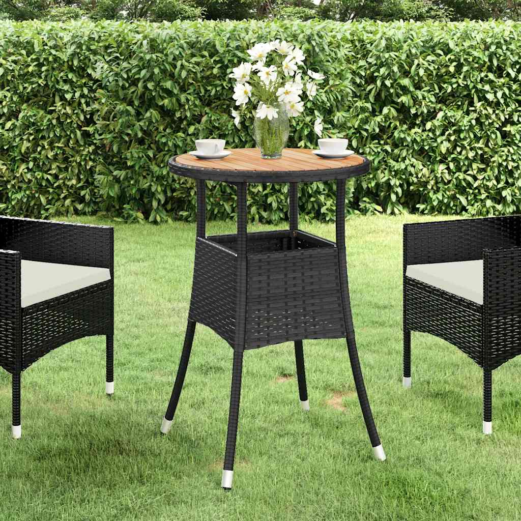 vidaXL Stolik ogrodowy, Ø60x75 cm, akacja i rattan PE, czarny