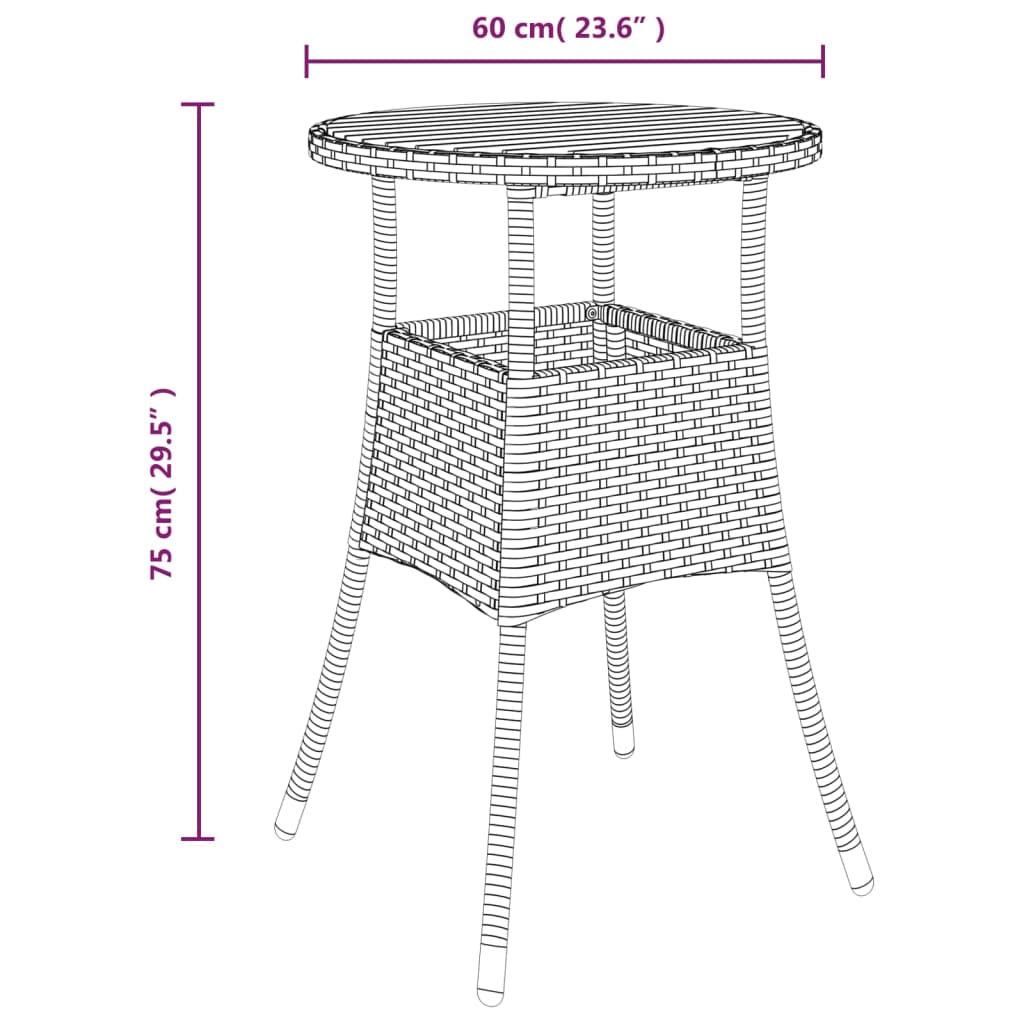 vidaXL Stolik ogrodowy, Ø60x75 cm, drewno akacjowe i rattan PE, szary