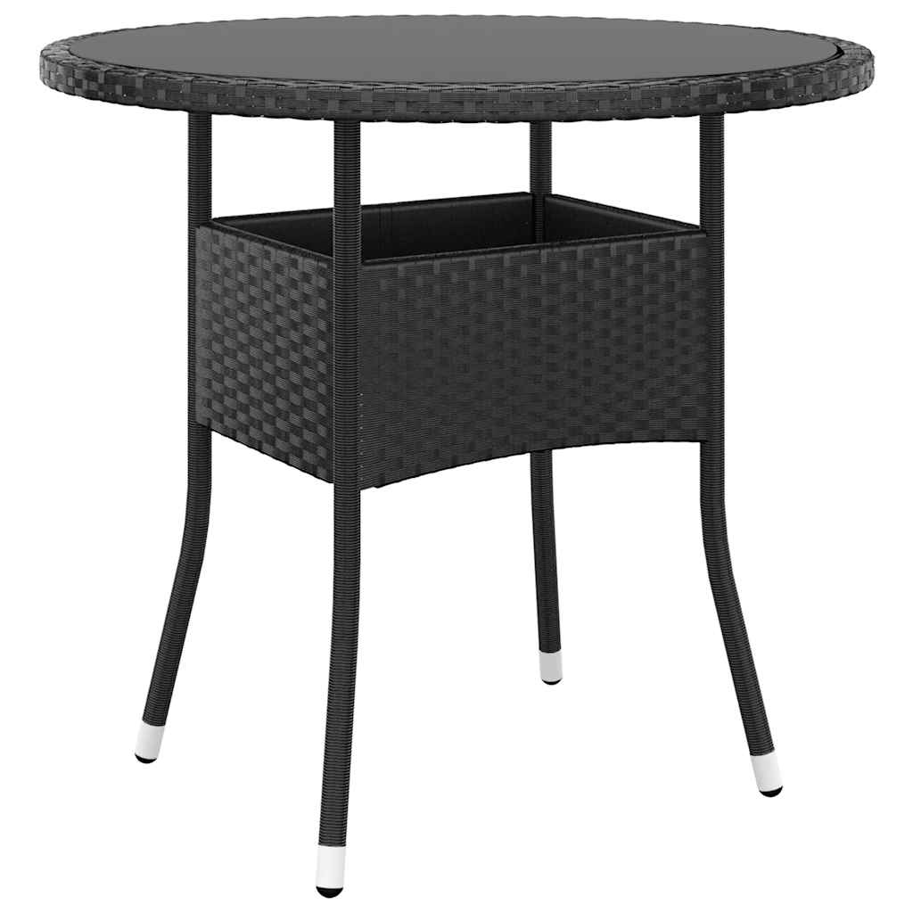 vidaXL Stolik ogrodowy, Ø80x75 cm, szkło hartowane i rattan PE, czarny