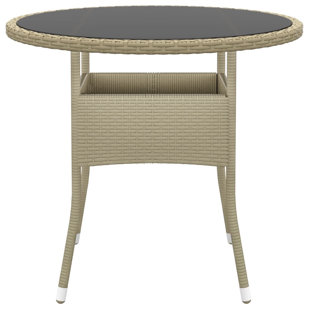 vidaXL Stolik ogrodowy, Ø80x75 cm, szkło hartowane i rattan PE, beżowy